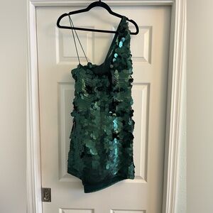Anthropologie Green One Shoulder Dress